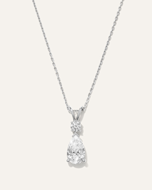14K Gold Lab Grown Diamond Round & Pear Drop Necklace
