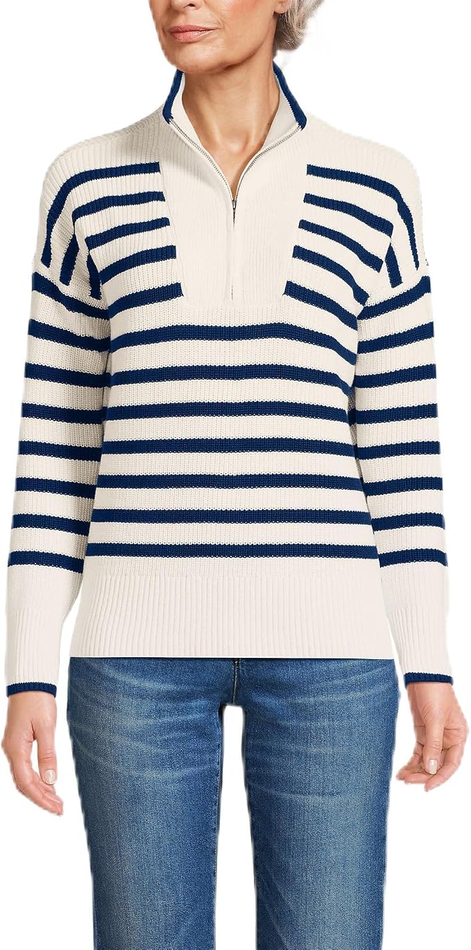 Lands' End Women's Drifter Cotton Quarter Zip Pullover Sweater