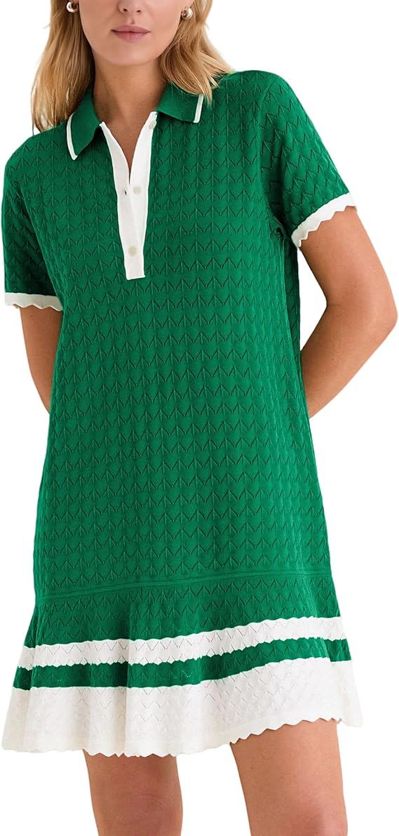 Crochet Hollow Polo Dress for Women