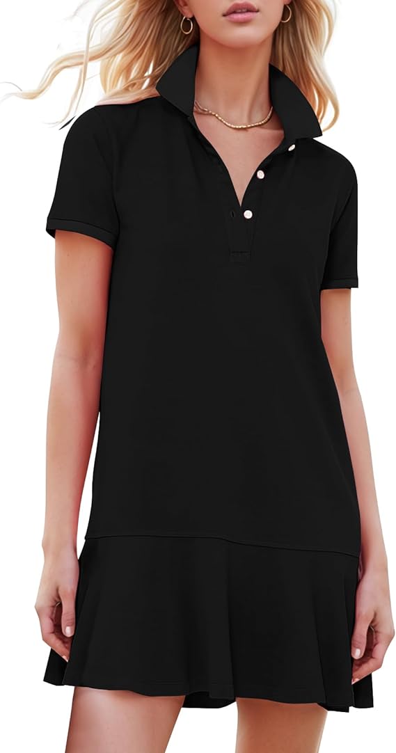 Women's Polo Dress Short Sleeve V Neck Ruffle Hem