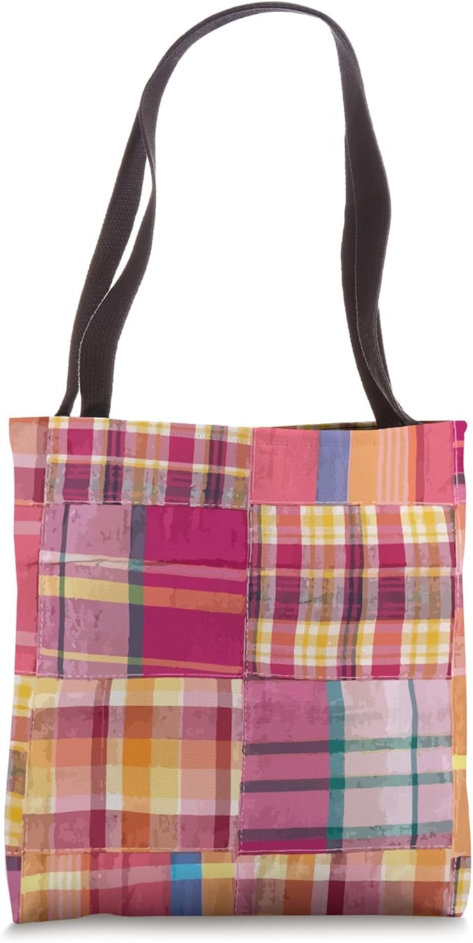 Cute Preppy Madras Plaid Patchwork Summer Pattern Tote Bag