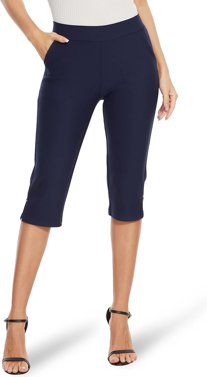 Capri Pants for Women - High Waisted Crop with Pockets
