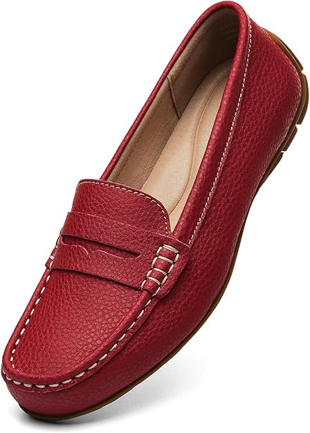 Lightweight Red Leather Penny Loafers