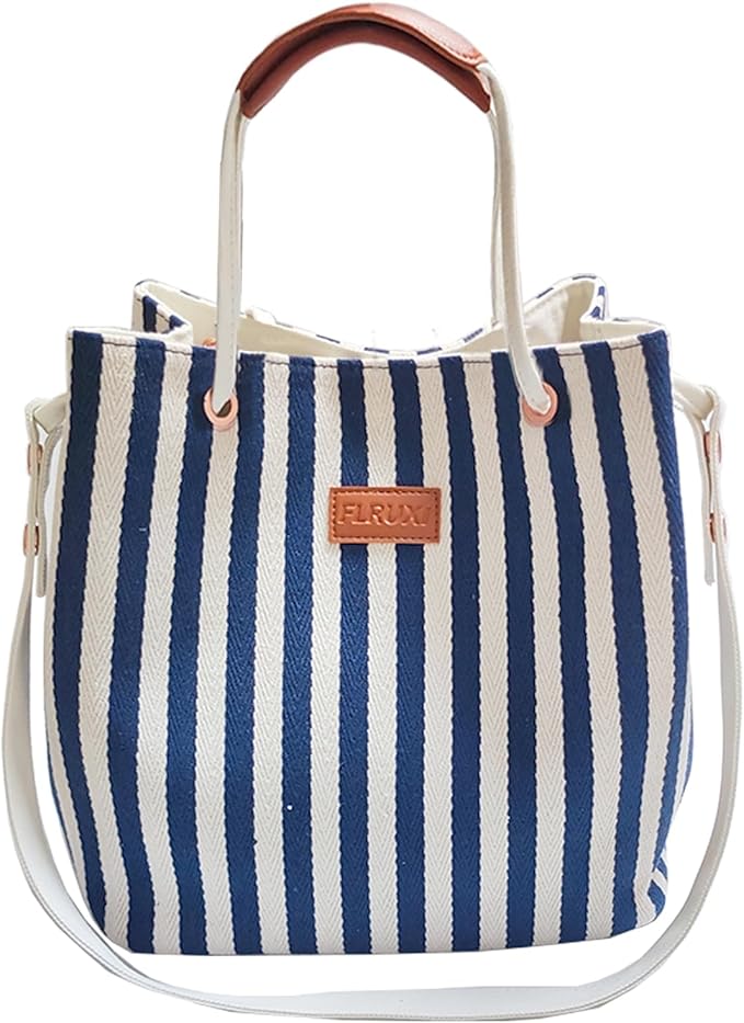 Women's Canvas Striped Beach Tote Bag