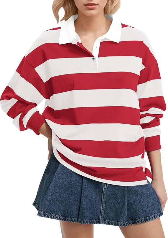 Rugby Striped Polo Oversized Sweatshirt