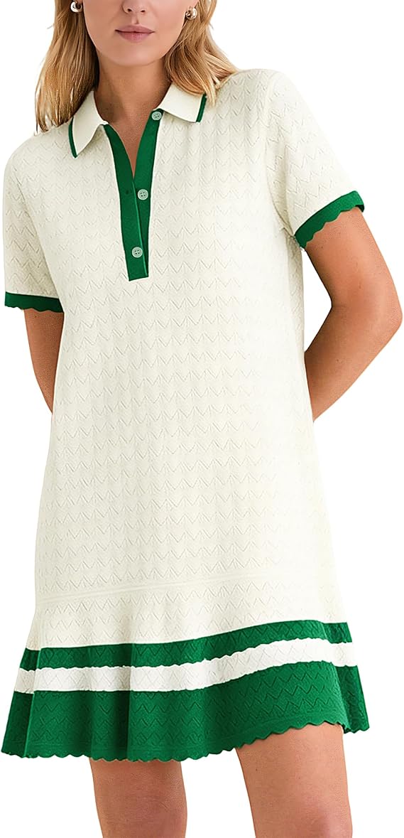Crochet Hollow Polo Dress for Women
