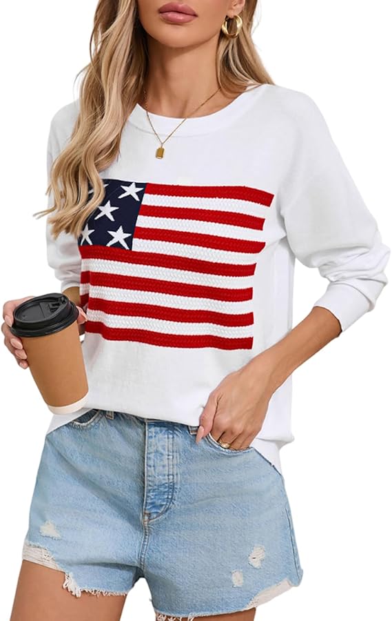Women's Lightweight USA American Flag Pullover Sweaters