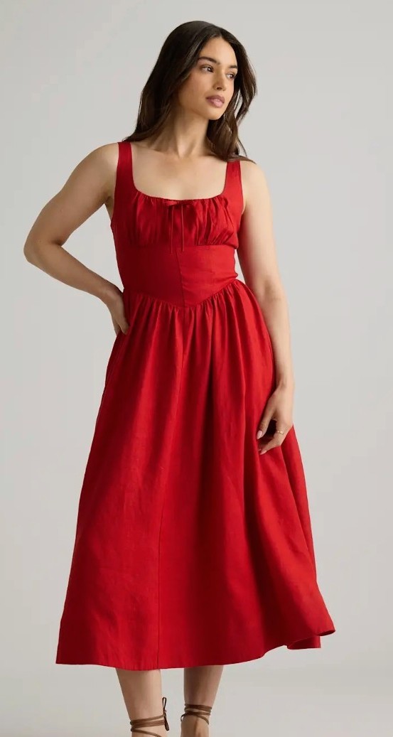 100% European Linen Corset Midi Dress