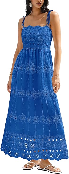 Womens Summer Cotton Eyelet Maxi Dresse