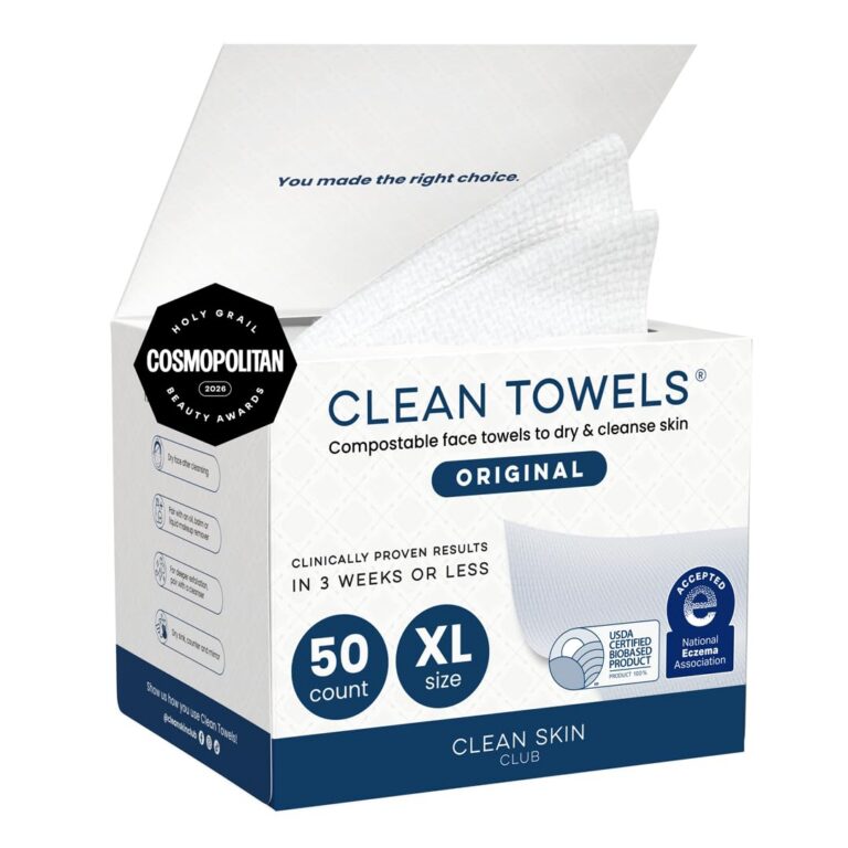 Clean Skin Club Clean Towels XL®, 100% USDA Biobased Face Towel, Disposable Face Towelette