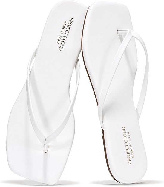 Square Toe Flip Flops For Women Footwear - Non Slip with Memory Foam Insole