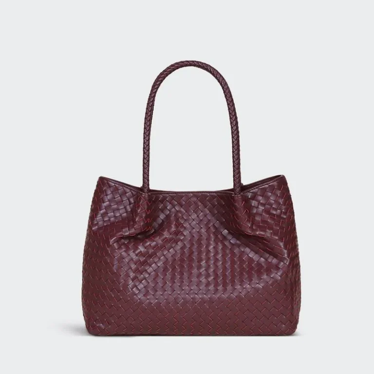 Atorie Boliz Woven Lambskin Leather Tote Burgundy