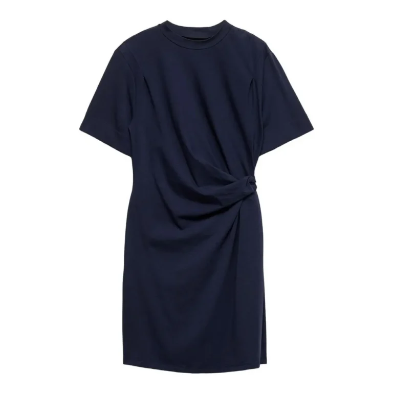 Stretch-Cotton High-Neck Mini Dress – Navy Blue